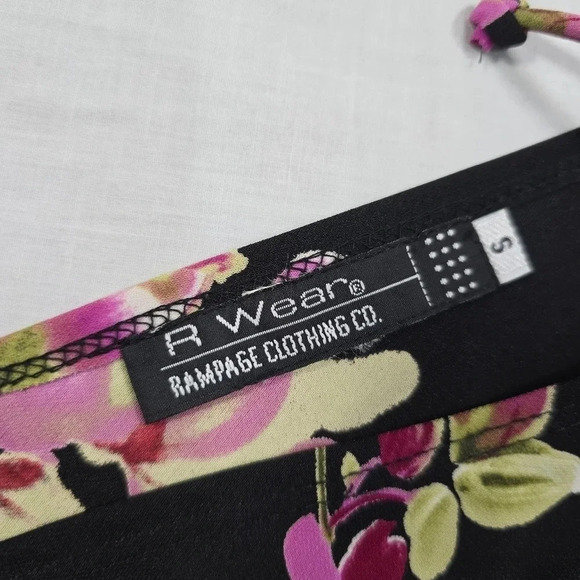 Vintage 90s Y2K Rampage Mini Dress Black Pink Floral Vneck Sleeveless Small - Picture 8 of 8